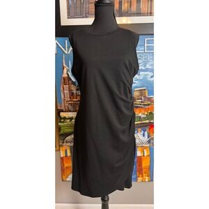 Nine West Black Sleeveless Ruched Side Sheath Dress Size L Stretch Jersey